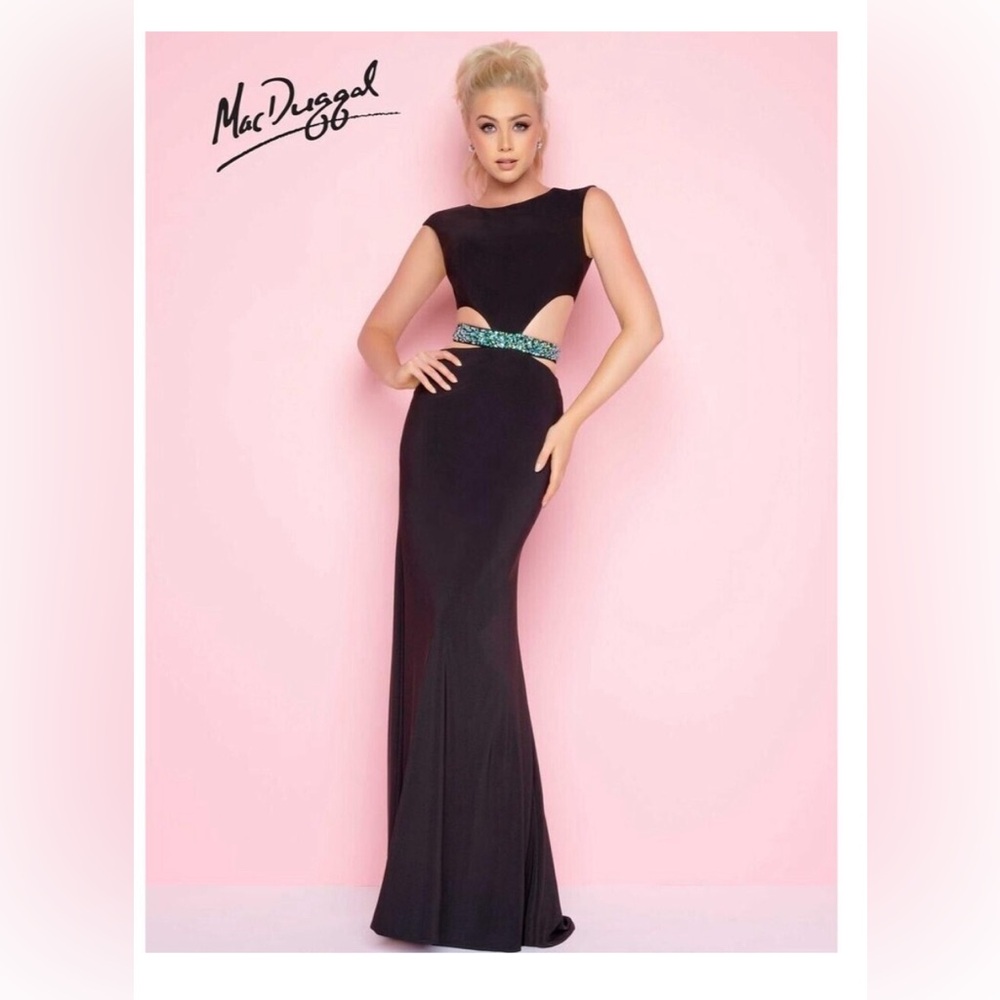 Mac Duggal Black and Teal Prom Dress